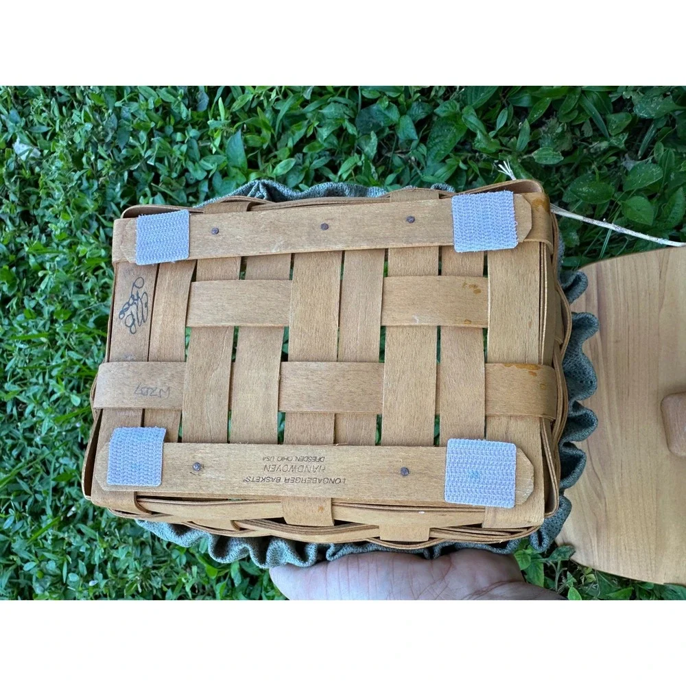 Longaberger Handwoven Basket with Wood Lid and Sage Green Fabric Liner